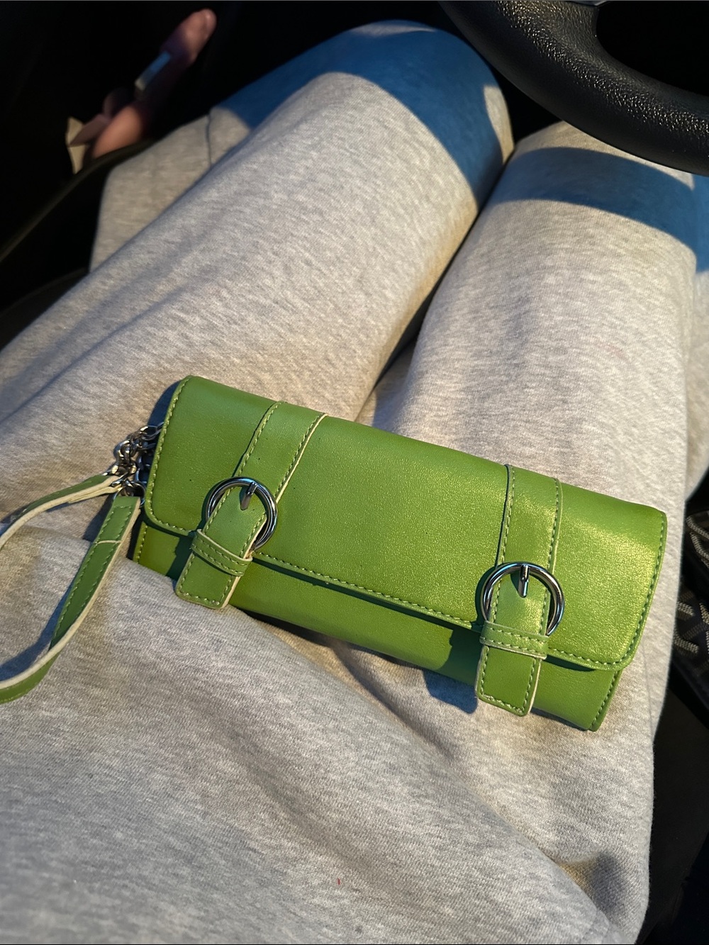 Nine West Bright Green Buckle Wristlet Clutch